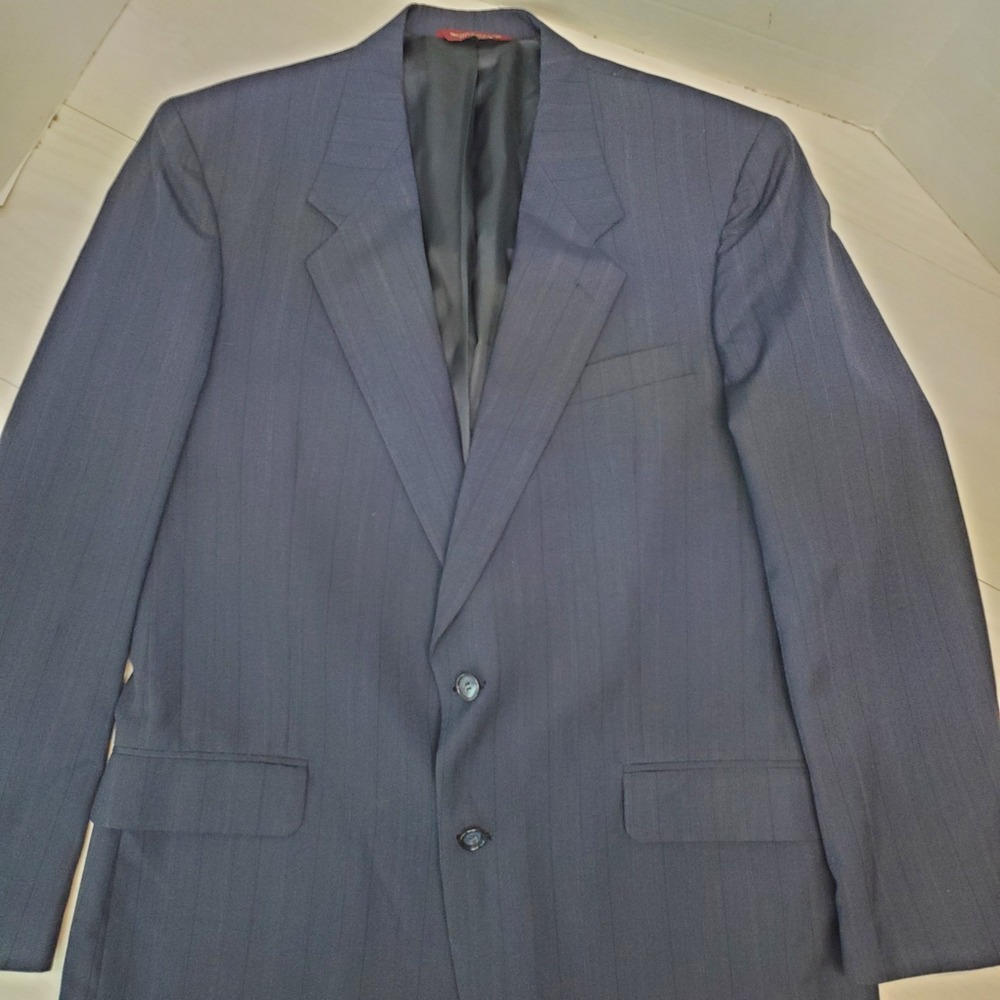Botany 500 Mens Navy Blue Pinstripe Blazer Union Made USA Vintage 42R Ivy League